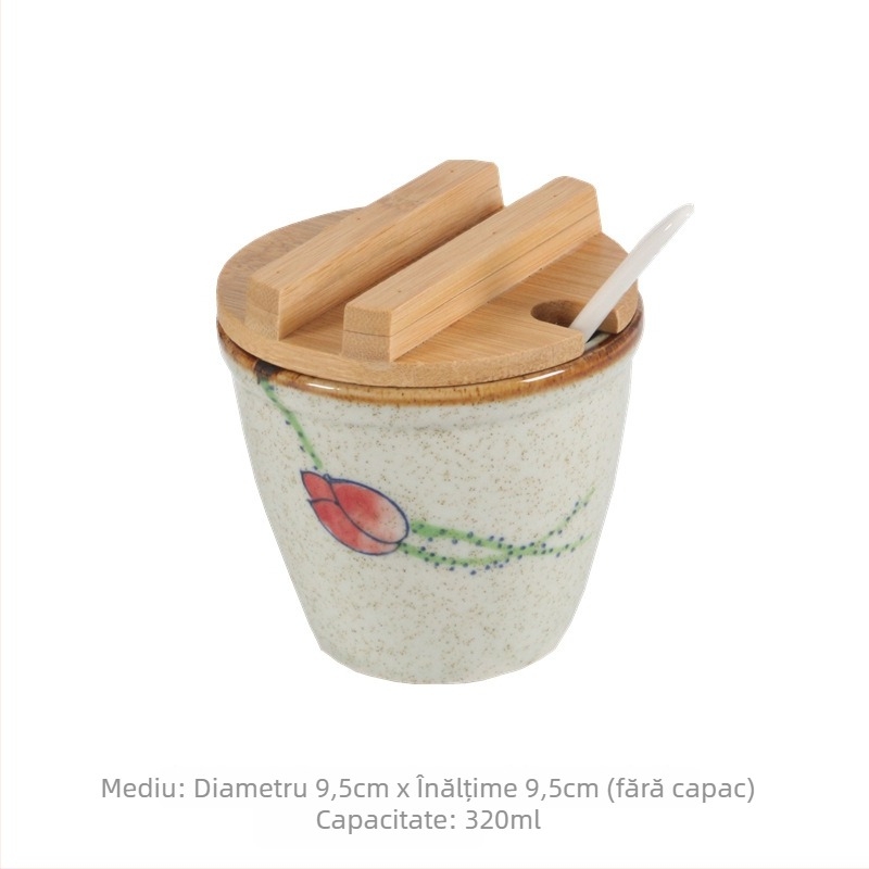 Set de borcănele ceramice cu relief, gură deschisă și capac, stil japonez, pentru sare și piper