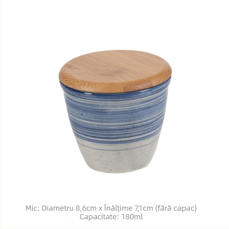 Set de borcănele ceramice cu relief, gură deschisă și capac, stil japonez, pentru sare și piper