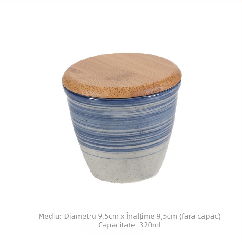 Set de borcănele ceramice cu relief, gură deschisă și capac, stil japonez, pentru sare și piper
