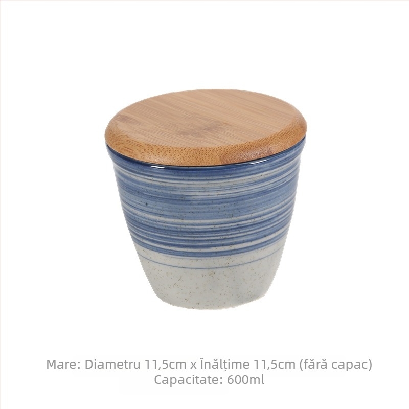 Set de borcănele ceramice cu relief, gură deschisă și capac, stil japonez, pentru sare și piper