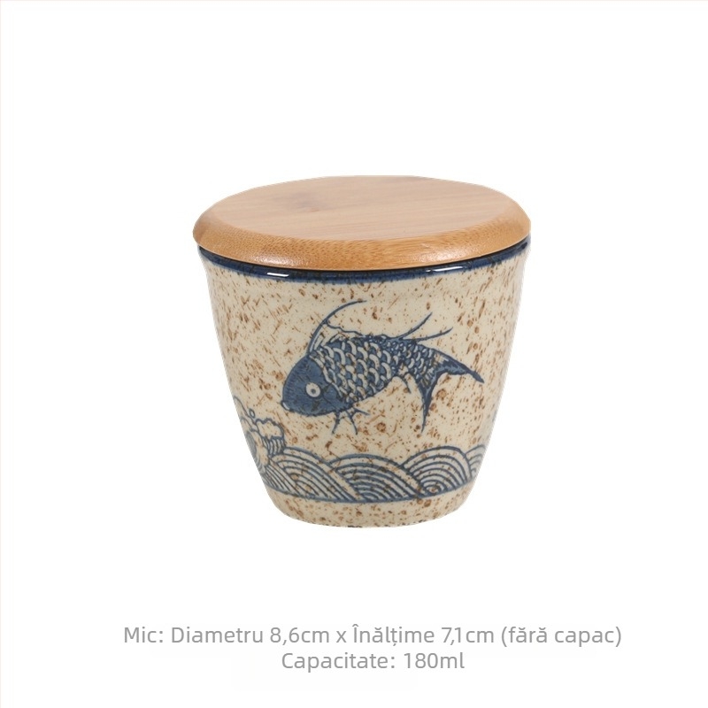 Set de borcănele ceramice cu relief, gură deschisă și capac, stil japonez, pentru sare și piper