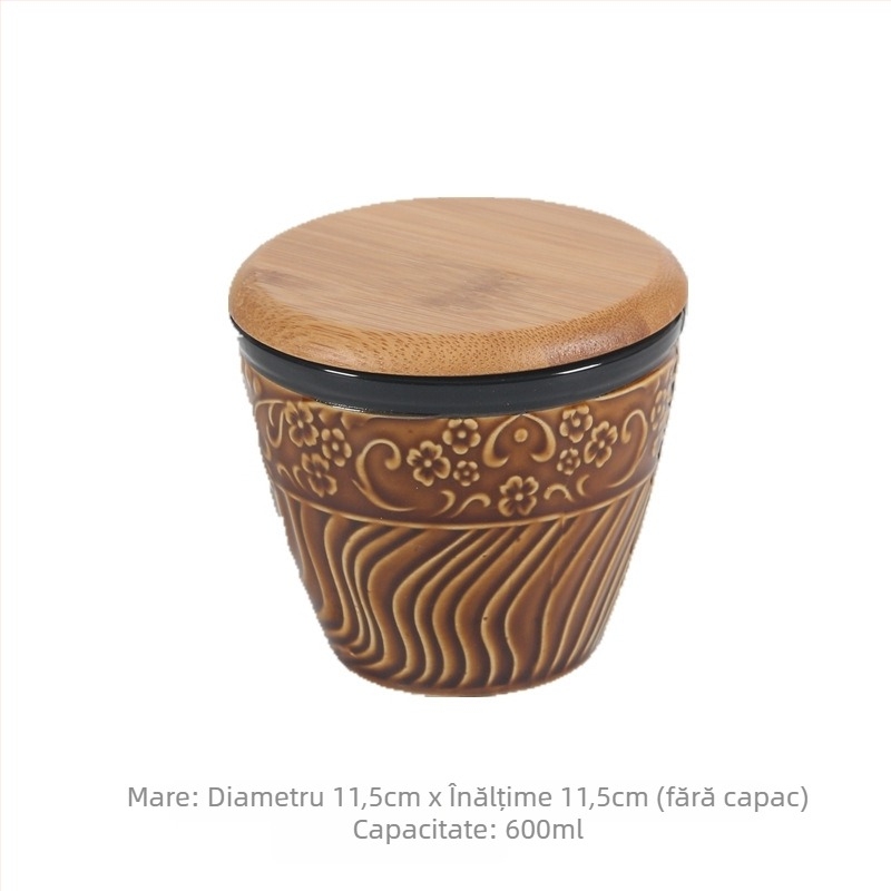 Set de borcănele ceramice cu relief, gură deschisă și capac, stil japonez, pentru sare și piper
