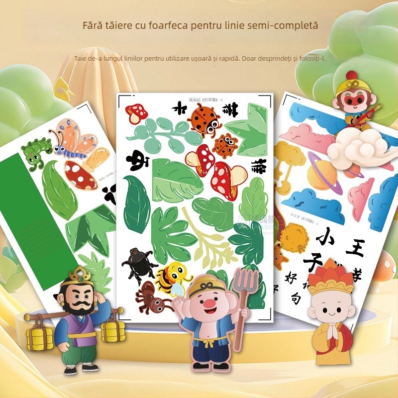 Card de recomandare a cărților - Șablon semi-finisat pentru pictură, lucrare manuală, patru cărți ilustrate educaționale celebre