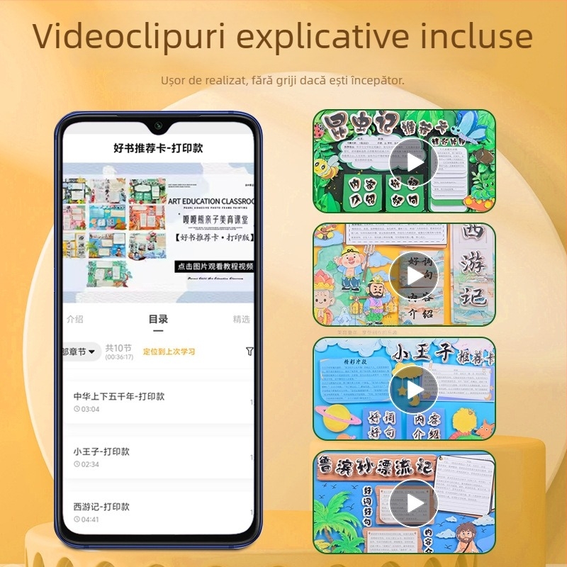 Card de recomandare a cărților - Șablon semi-finisat pentru pictură, lucrare manuală, patru cărți ilustrate educaționale celebre