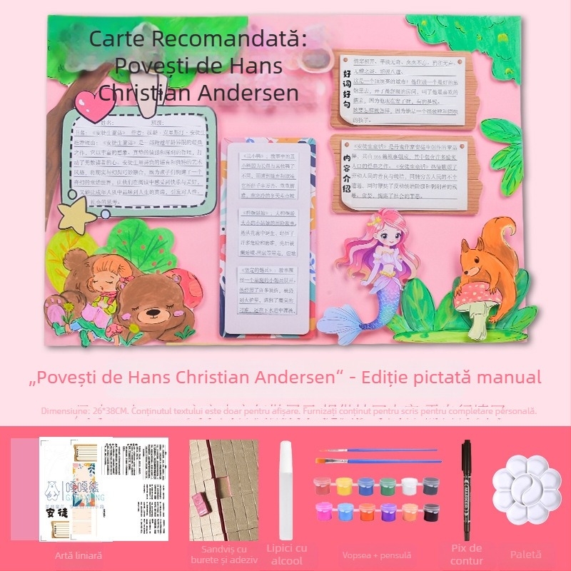 Card de recomandare a cărților - Șablon semi-finisat pentru pictură, lucrare manuală, patru cărți ilustrate educaționale celebre