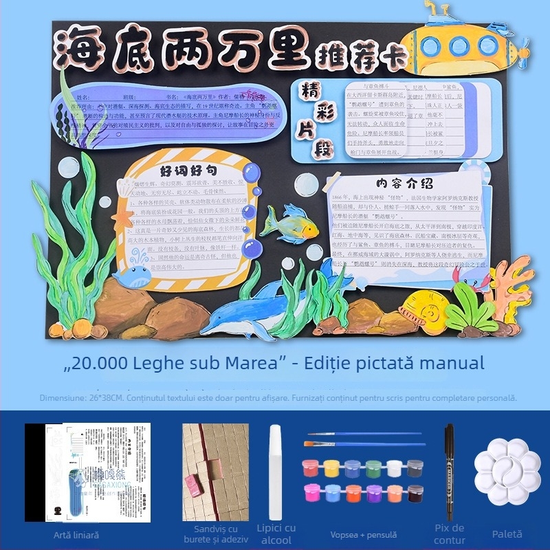 Card de recomandare a cărților - Șablon semi-finisat pentru pictură, lucrare manuală, patru cărți ilustrate educaționale celebre