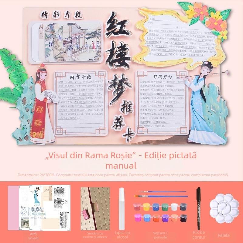 Card de recomandare a cărților - Șablon semi-finisat pentru pictură, lucrare manuală, patru cărți ilustrate educaționale celebre