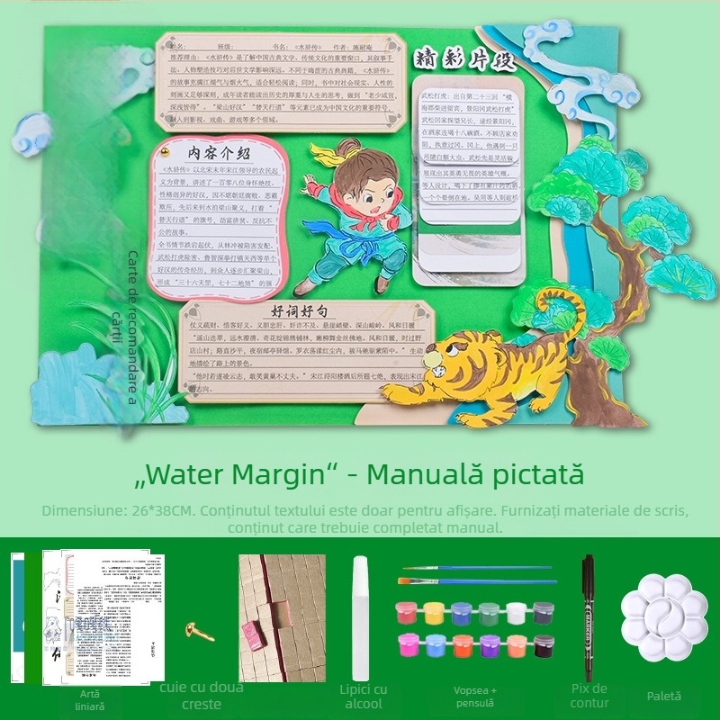 Card de recomandare a cărților - Șablon semi-finisat pentru pictură, lucrare manuală, patru cărți ilustrate educaționale celebre