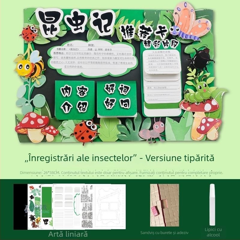 Card de recomandare a cărților - Șablon semi-finisat pentru pictură, lucrare manuală, patru cărți ilustrate educaționale celebre