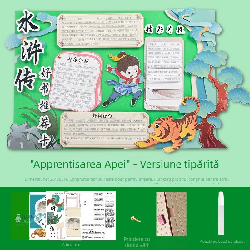 Card de recomandare a cărților - Șablon semi-finisat pentru pictură, lucrare manuală, patru cărți ilustrate educaționale celebre