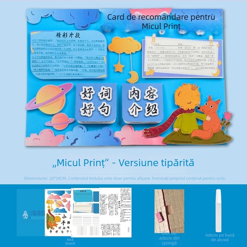 Card de recomandare a cărților - Șablon semi-finisat pentru pictură, lucrare manuală, patru cărți ilustrate educaționale celebre