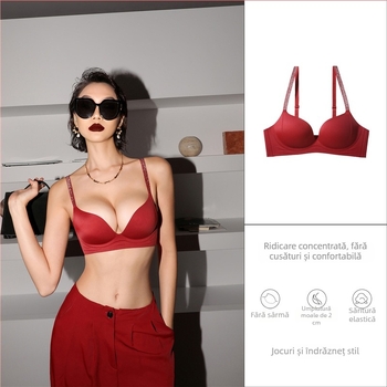 Sutien nylon, cupă 3/4, fără inel metalic, cupă turnată cu margine superioară subțire și margine inferioară mai groasă, bretele fixe dublu, închidere în spate cu trei rânduri