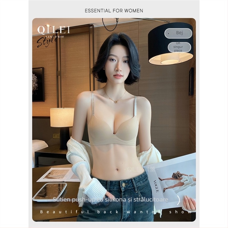 Sutien nylon, cupă 3/4, fără inel metalic, cupă turnată cu margine superioară subțire și margine inferioară mai groasă, bretele fixe dublu, închidere în spate cu trei rânduri