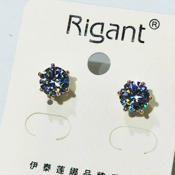 Cercei unisex din metal cu placare aurie, moissanit și zirconiu, stil Coroană, montură cu șase pinteni