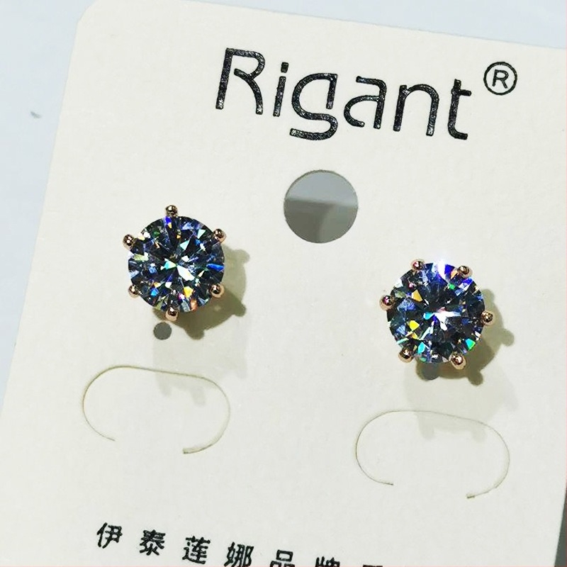 Cercei unisex din metal cu placare aurie, moissanit și zirconiu, stil Coroană, montură cu șase pinteni