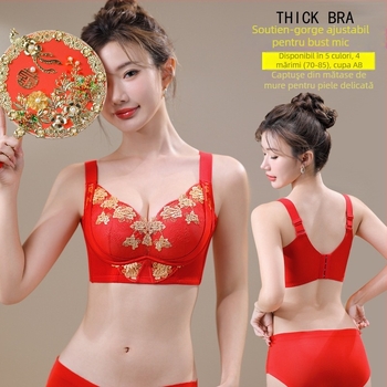 Sutien de nuntă pentru sâni mici, cupă 3/4, formă cu vârf subțire și bază mai groasă, căptușeală din mătase Mulberry, bretele reglabile, închidere în spate cu patru rânduri