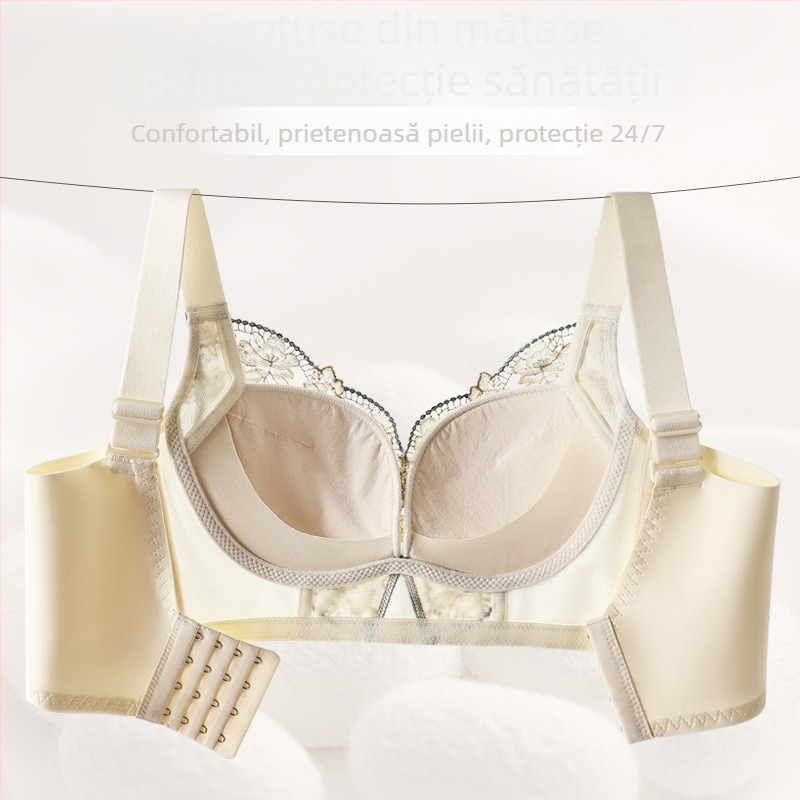 Sutien de nuntă pentru sâni mici, cupă 3/4, formă cu vârf subțire și bază mai groasă, căptușeală din mătase Mulberry, bretele reglabile, închidere în spate cu patru rânduri