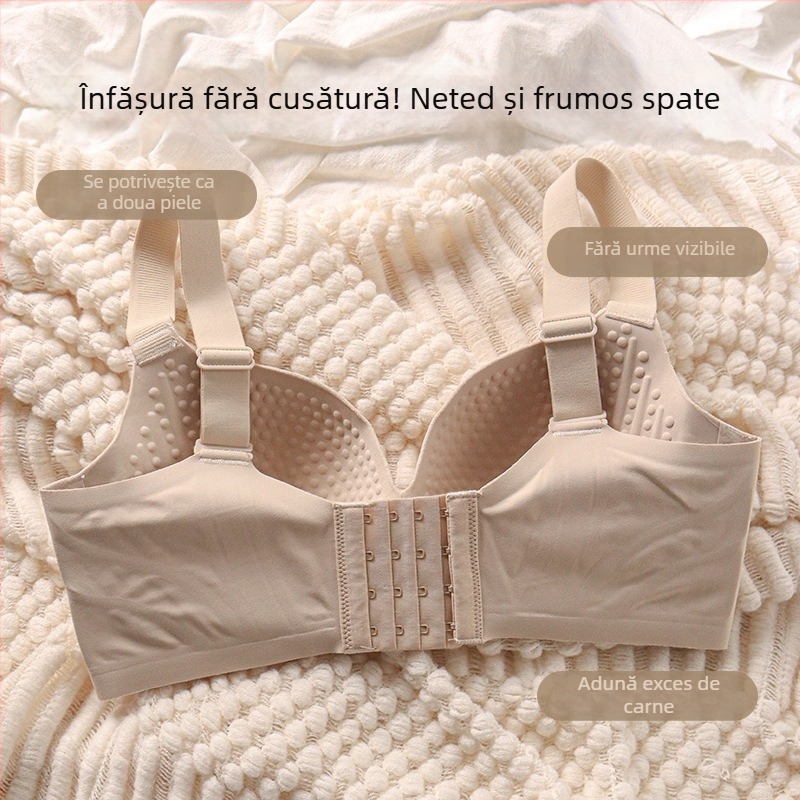 Sutien în stil corset, cupe complete, cupe subțiri din nylon, bretele fixe duble, închidere spate cu patru rânduri de cărlige.