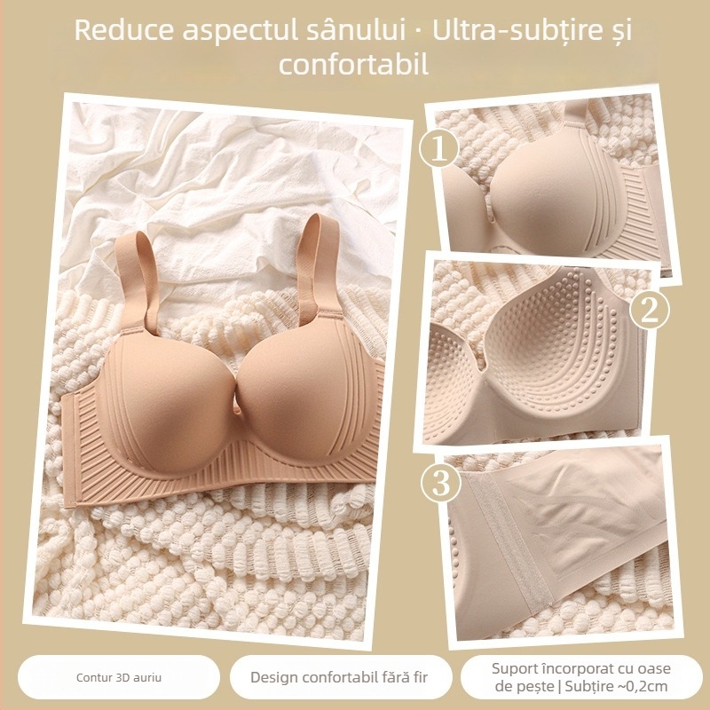Sutien în stil corset, cupe complete, cupe subțiri din nylon, bretele fixe duble, închidere spate cu patru rânduri de cărlige.