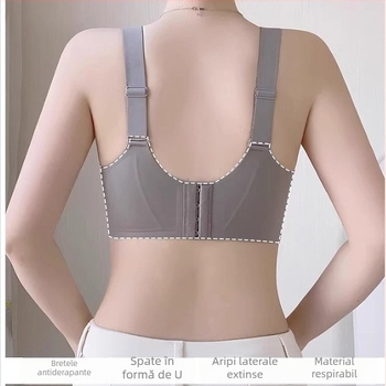 Sutien fără cusături cu susținere moale și ridicare, material nylon, căptușeală spandex, cupă medie modelată cu cupă latex, bretele fixe duble, închidere spate cu patru rânduri de carlige
