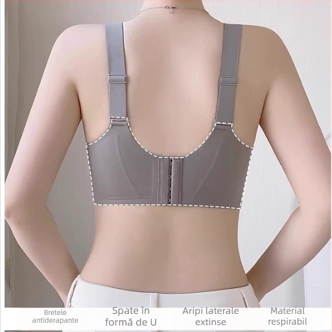 Sutien fără cusături cu susținere moale și ridicare, material nylon, căptușeală spandex, cupă medie modelată cu cupă latex, bretele fixe duble, închidere spate cu patru rânduri de carlige