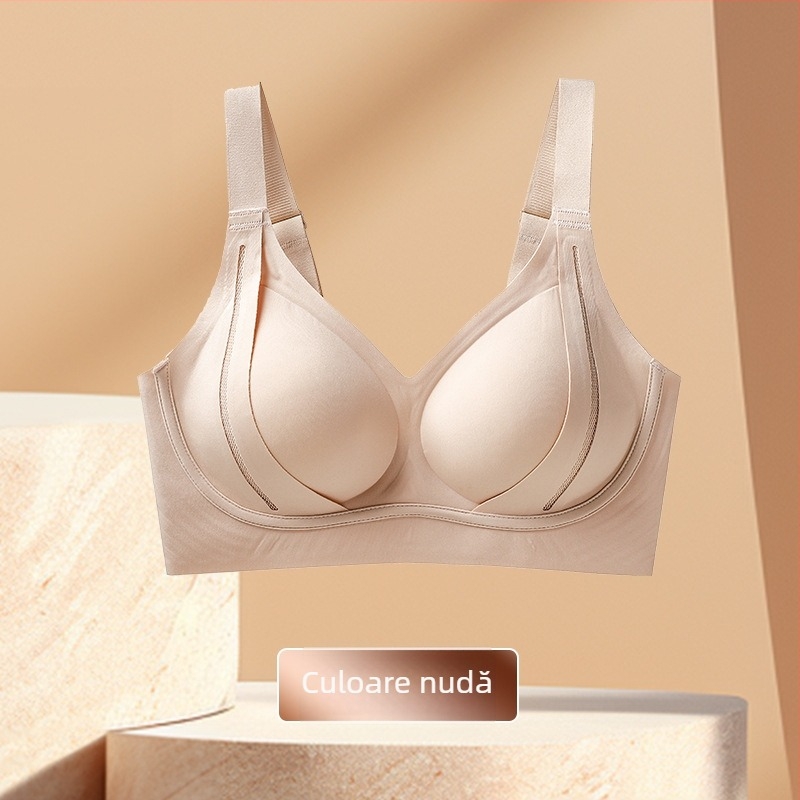 Sutien fără cusături cu susținere moale și ridicare, material nylon, căptușeală spandex, cupă medie modelată cu cupă latex, bretele fixe duble, închidere spate cu patru rânduri de carlige