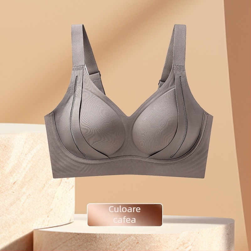 Sutien fără cusături cu susținere moale și ridicare, material nylon, căptușeală spandex, cupă medie modelată cu cupă latex, bretele fixe duble, închidere spate cu patru rânduri de carlige