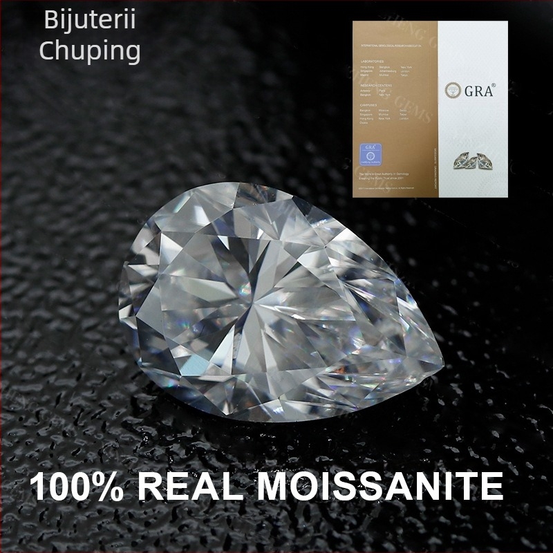 Moissanit în formă de pară, piatră liberă, piatră sintetică din silicium-karbid, tăiată, puritate VVS