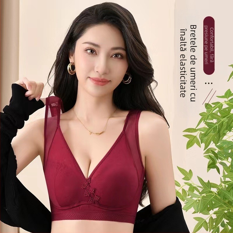 Sutien din bumbac, stil vestă, cupă completă, cupe subțiri modelate, bretele fixe duble — confortabil