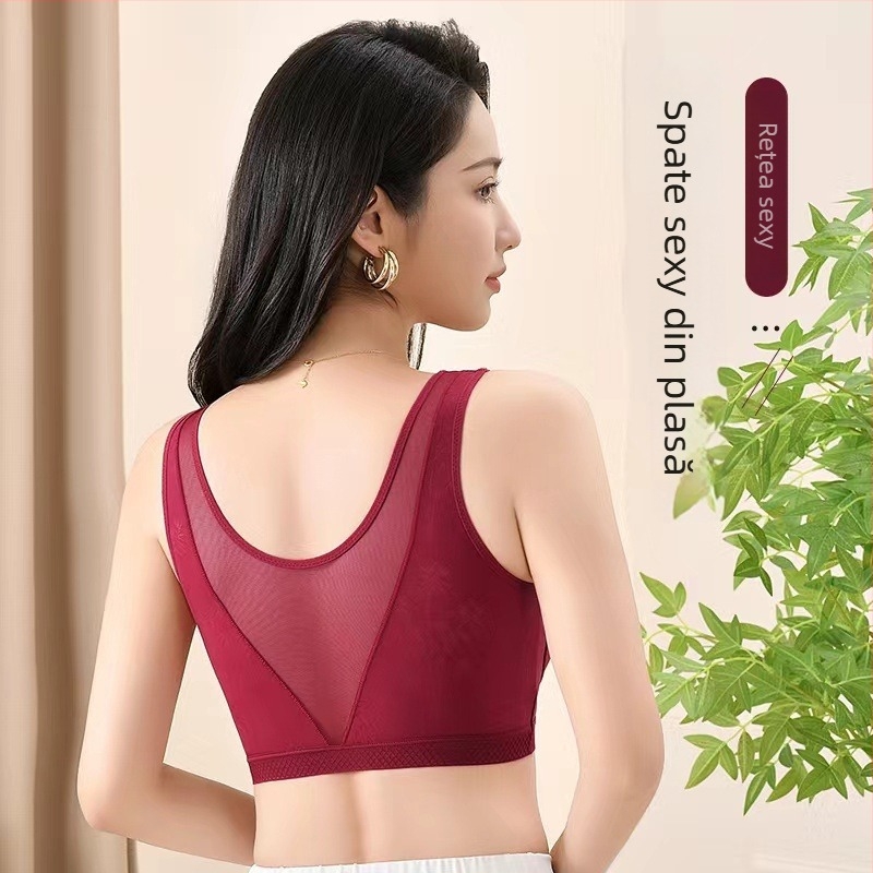 Sutien din bumbac, stil vestă, cupă completă, cupe subțiri modelate, bretele fixe duble — confortabil