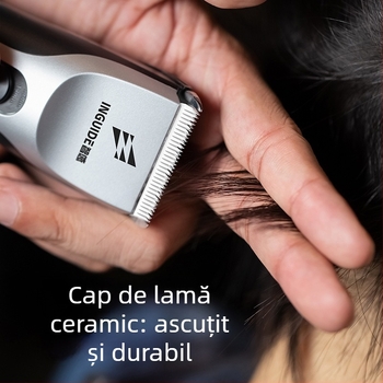 Aparat de tuns păr electric fără fir — baterie încorporată, lamă ceramică, motor cu perii, rezistent la apă, complet lavabil