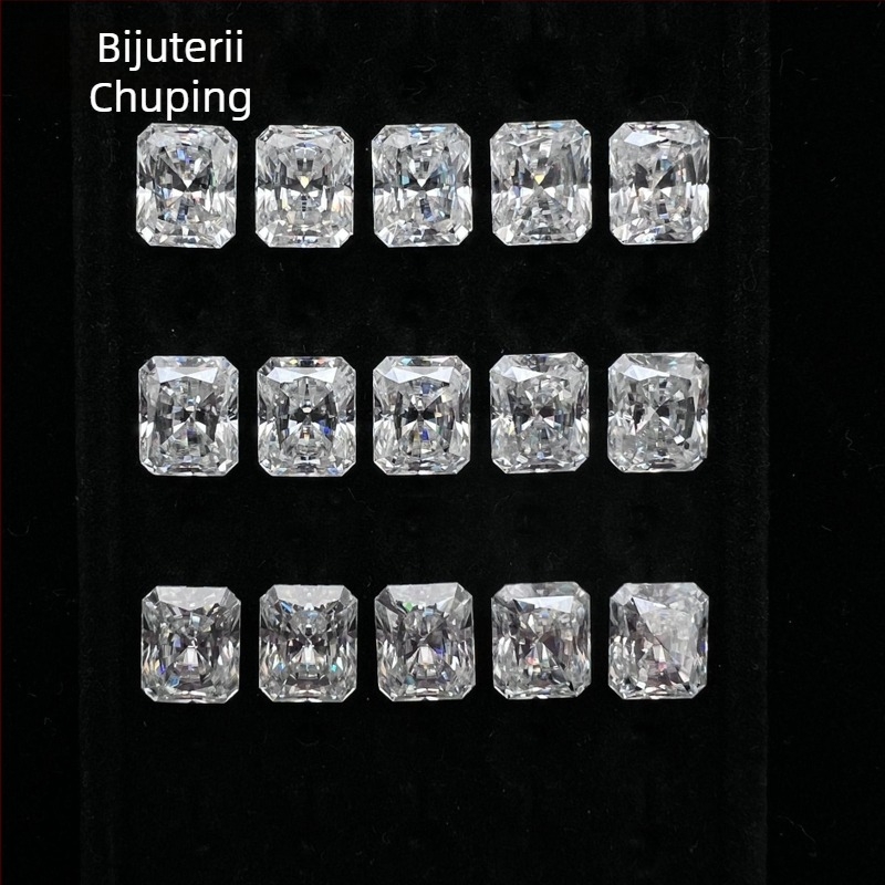 Inel Moissanit, tăietură Radiant, claritate VVS, piatră principală geometrică, bijuterii ușor luxoase