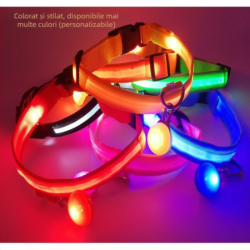 Colier LED USB încărcabil pentru câini și pisici, accesorii decorative, design cu două fețe