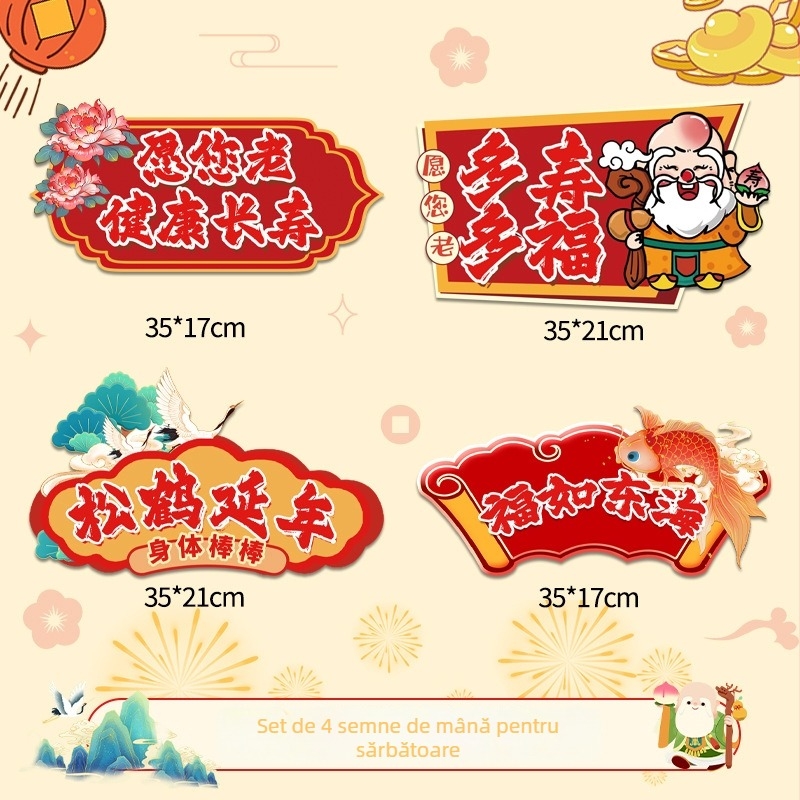 Prop banner de ziua bătrânilor – banner purtat în mână, ședință foto, atmosferă ceremonială, stil chinezesc, material pânză (Material: Pânză; Stil: Chinezesc; Utilizare: Ziua de naștere; Categoria: Decor de amplasare)