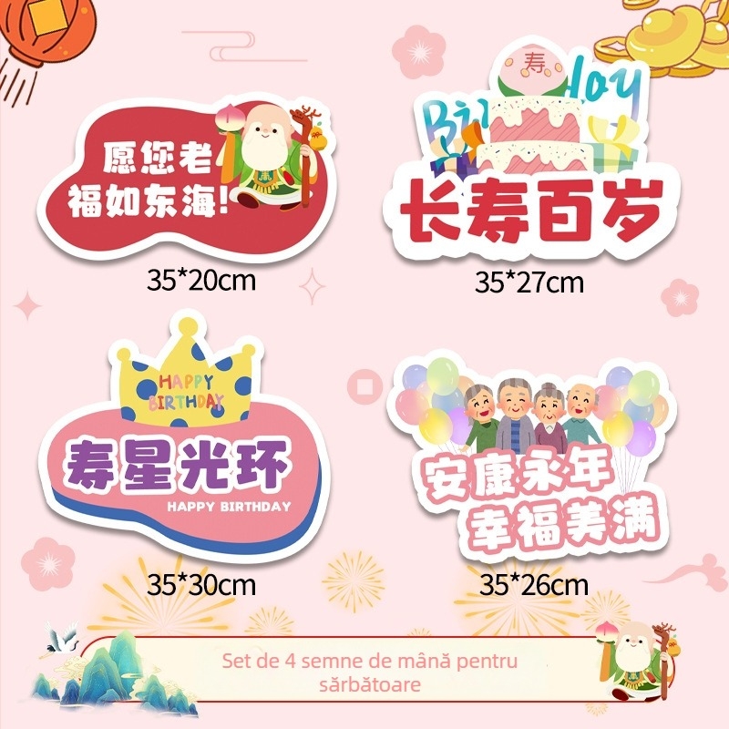 Prop banner de ziua bătrânilor – banner purtat în mână, ședință foto, atmosferă ceremonială, stil chinezesc, material pânză (Material: Pânză; Stil: Chinezesc; Utilizare: Ziua de naștere; Categoria: Decor de amplasare)