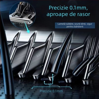 Mașină de tuns păr mini electrică, motor fără perii, lamă din aliaj de titan, baterie încorporată 300-500 mAh, autonomie 0-1 h, zgomot sub 36 dB