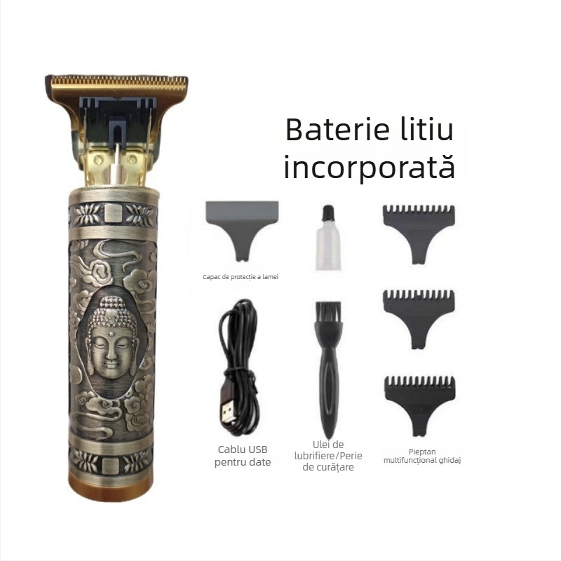 Mașină de tuns păr mini electrică, motor fără perii, lamă din aliaj de titan, baterie încorporată 300-500 mAh, autonomie 0-1 h, zgomot sub 36 dB