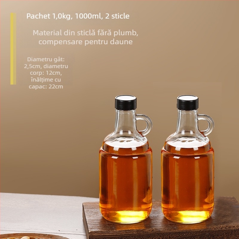 Sticlă din sticlă pentru ulei cu capac etanș, alimentară, pentru ulei de susan și ulei de ceai, cu deschidere și închidere automate