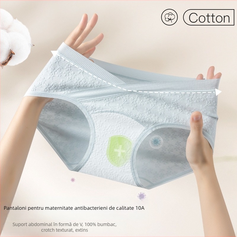 Chiloți de maternitate din bumbac, căptușeală din bumbac, țesătură jacquard, respirabili, antibacterieni, susținerea abdomenului, talie joasă