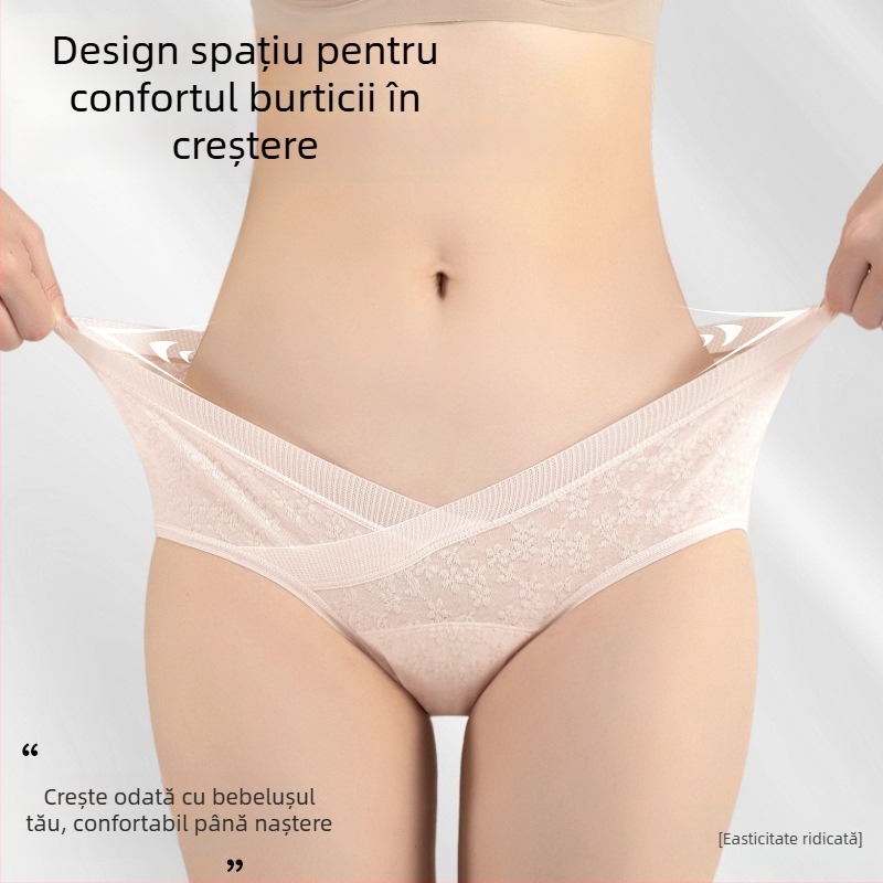 Chiloți de maternitate din bumbac, căptușeală din bumbac, țesătură jacquard, respirabili, antibacterieni, susținerea abdomenului, talie joasă
