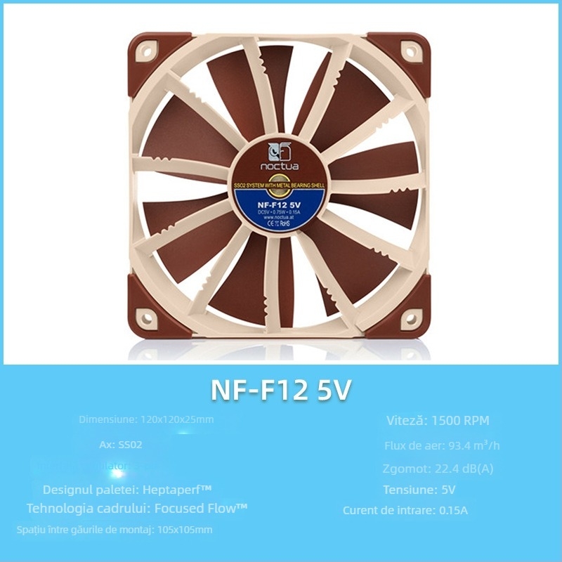 Owl F12/P12 Seria ventilator pentru carcasa PC, control PWM inteligent al temperaturii, 5V, 1500 RPM, rulment SSO2