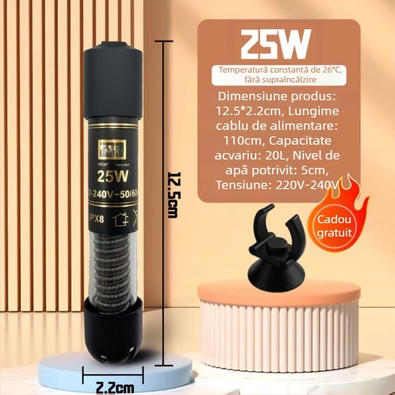 Băț de încălzire pentru acvariu, temperatură constantă automată, corp din sticlă, 25W/50W