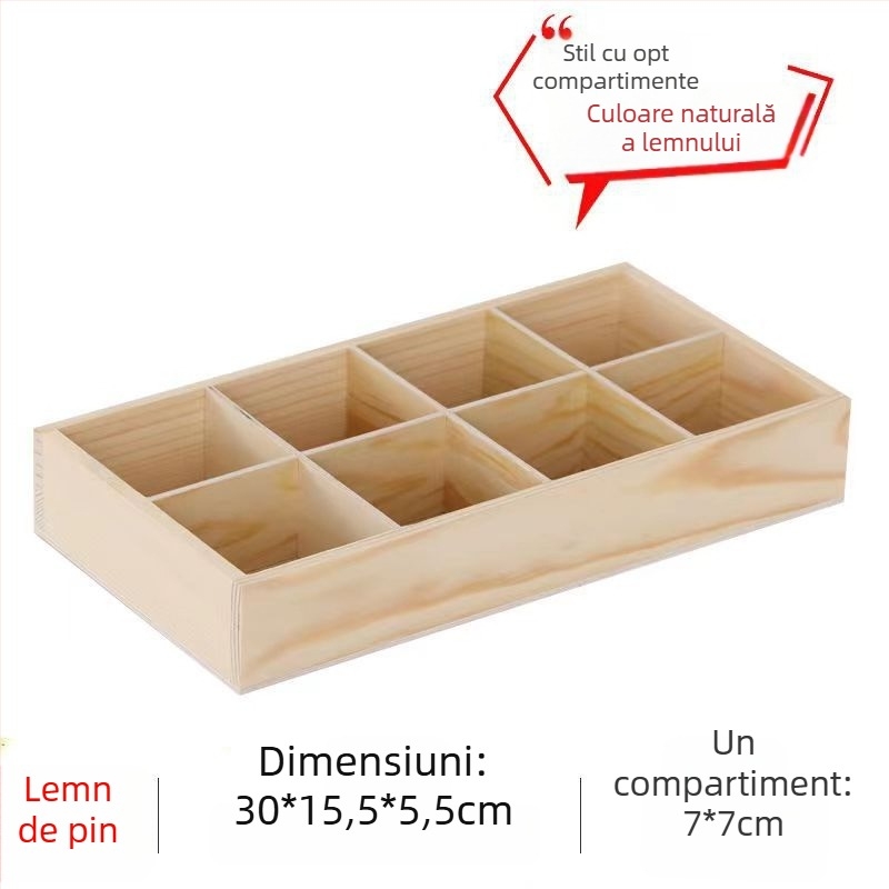 Cutie de depozitare din lemn cu compartimente pătrate, pentru utilizare pe birou, 18L capacitate, personalizabilă, montaj în mașină