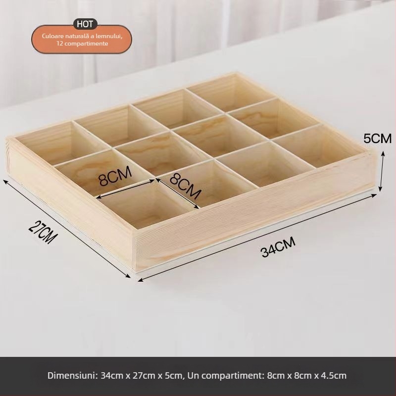 Cutie de depozitare din lemn cu compartimente pătrate, pentru utilizare pe birou, 18L capacitate, personalizabilă, montaj în mașină
