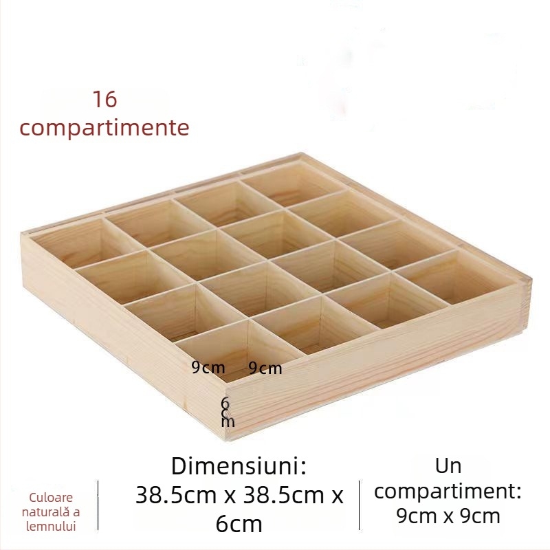 Cutie de depozitare din lemn cu compartimente pătrate, pentru utilizare pe birou, 18L capacitate, personalizabilă, montaj în mașină