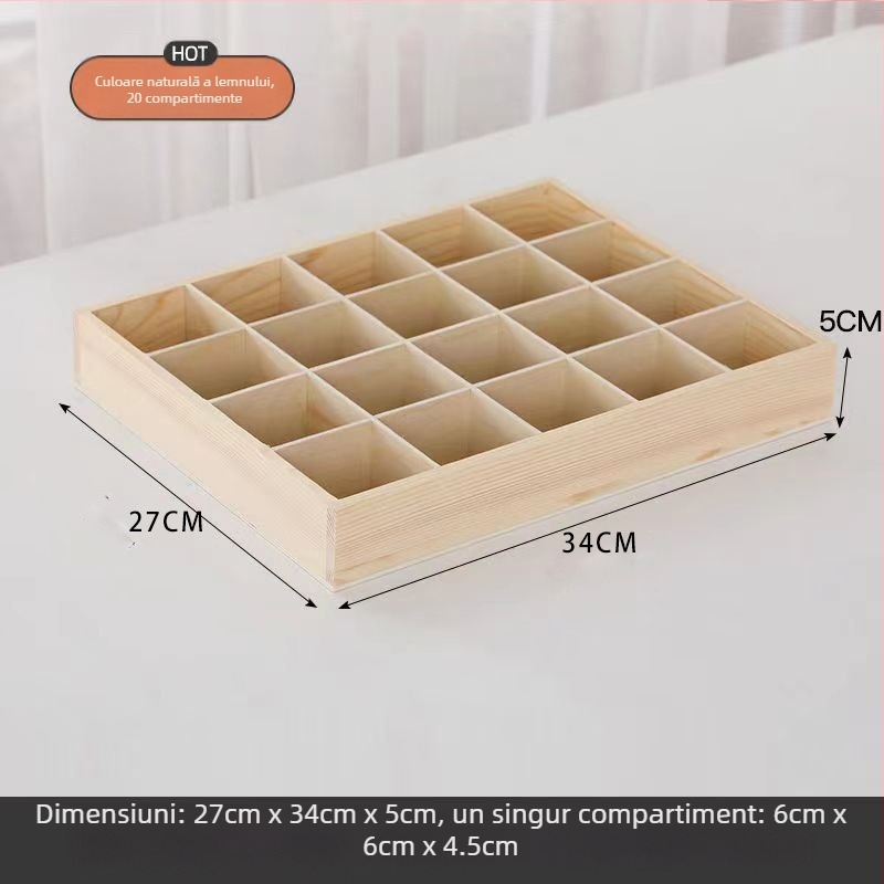 Cutie de depozitare din lemn cu compartimente pătrate, pentru utilizare pe birou, 18L capacitate, personalizabilă, montaj în mașină