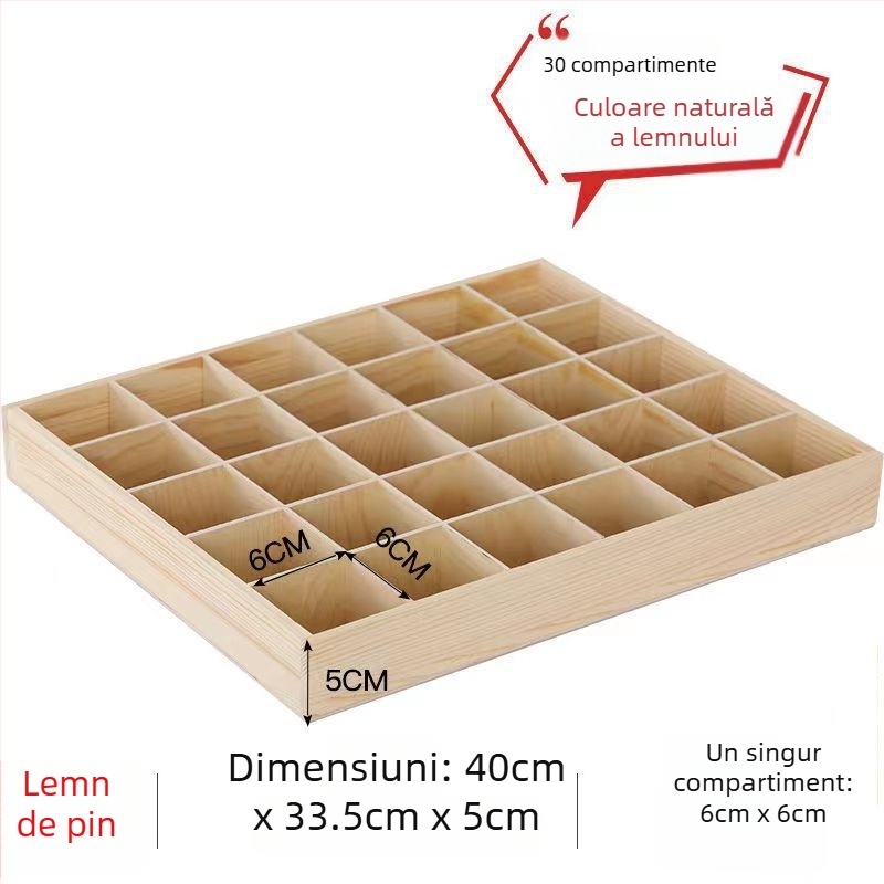 Cutie de depozitare din lemn cu compartimente pătrate, pentru utilizare pe birou, 18L capacitate, personalizabilă, montaj în mașină