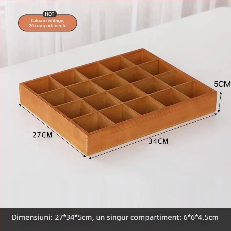 Cutie de depozitare din lemn cu compartimente pătrate, pentru utilizare pe birou, 18L capacitate, personalizabilă, montaj în mașină