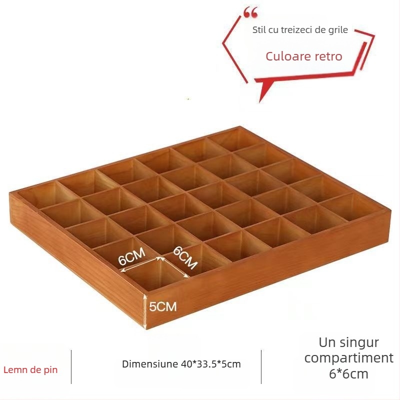 Cutie de depozitare din lemn cu compartimente pătrate, pentru utilizare pe birou, 18L capacitate, personalizabilă, montaj în mașină