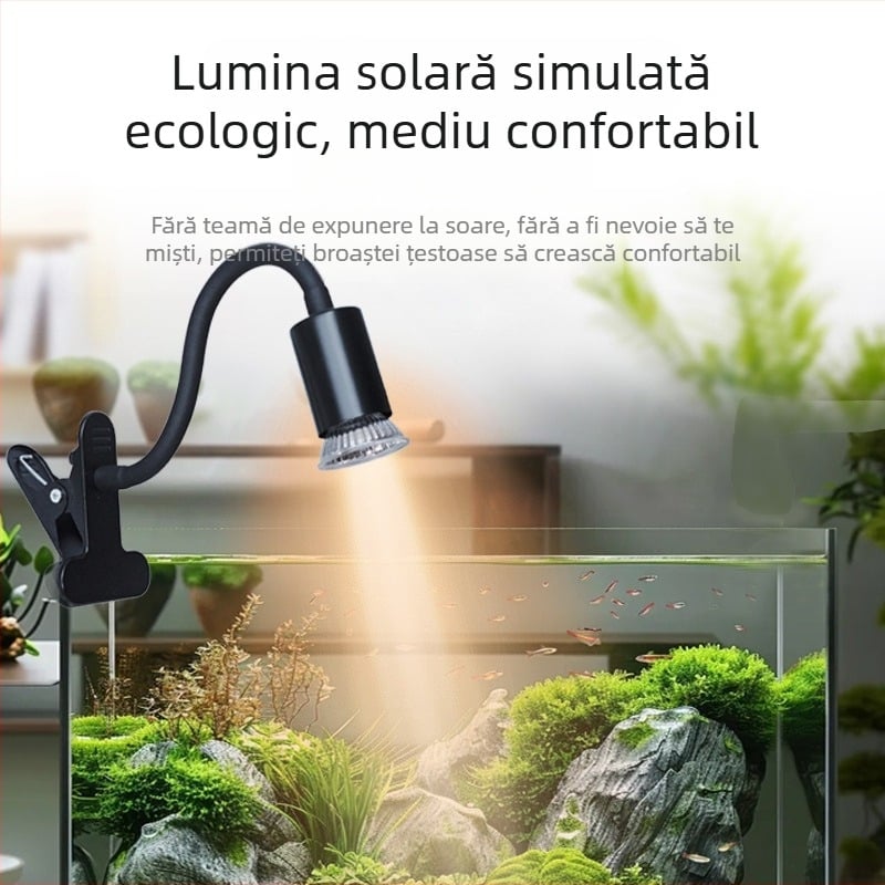 Lampă UVB 3 în 1 pentru țestoase și reptile în terariu – Material ABS, 25W, încălzire și sterilizare, lampă cu clemă